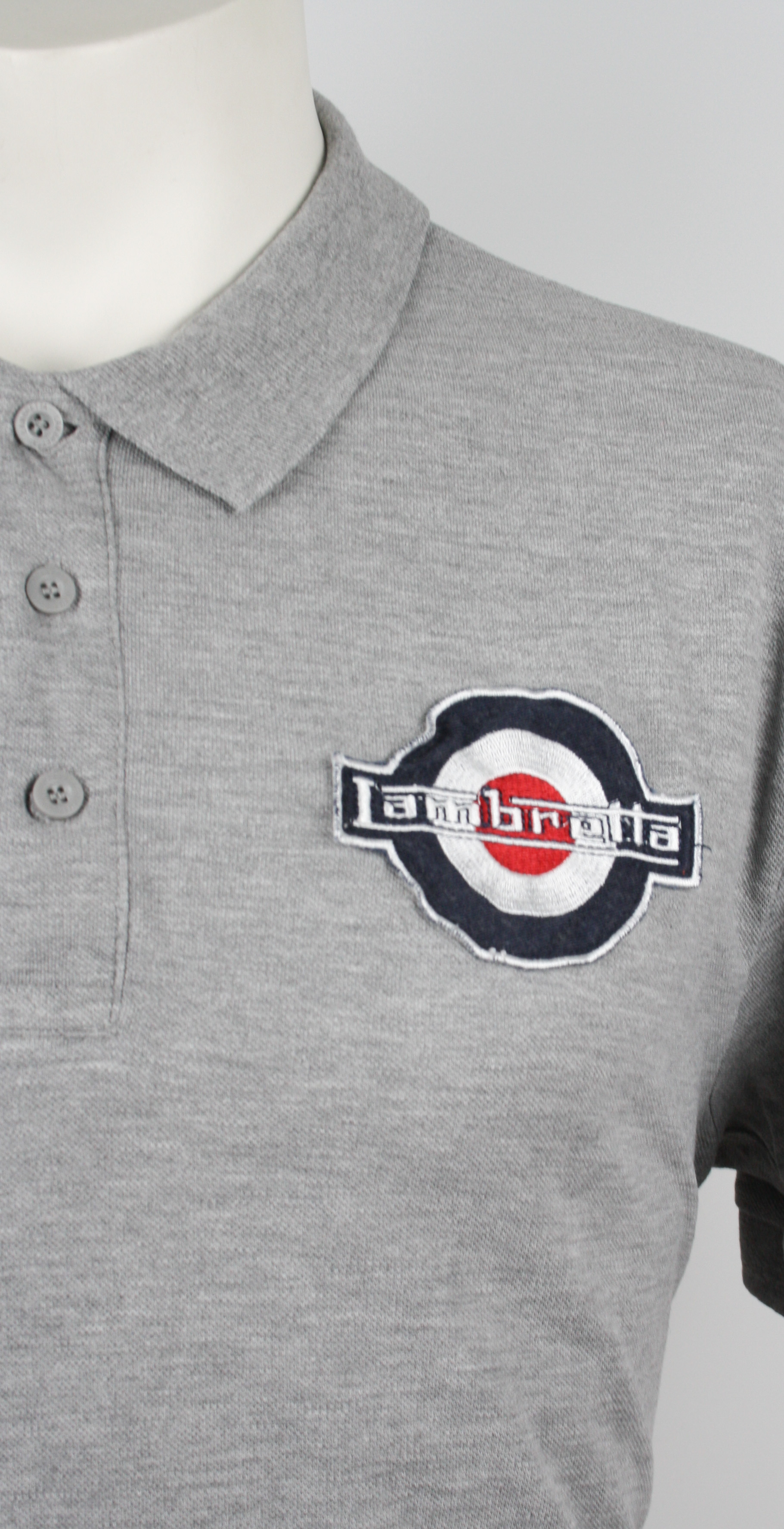 Lambretta Polo Grey w Mod Patches Größe L
