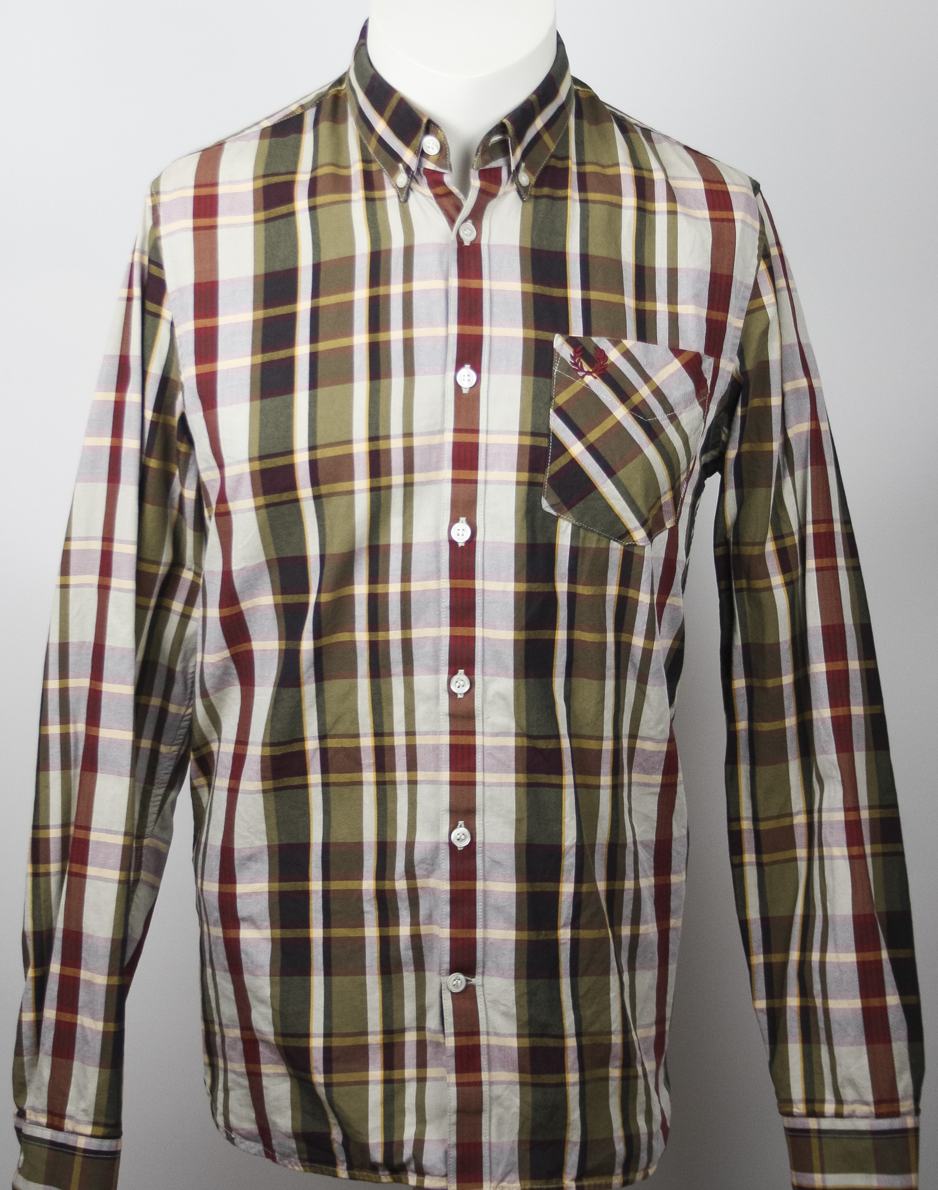 Fred Perry Hemd Olive/White/Red Multi check Größe M