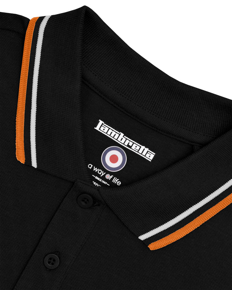 Lambretta Twin Tipped Piqué Polo Black/White/Marmelade