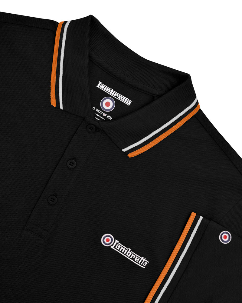 Lambretta Twin Tipped Piqué Polo Black/White/Marmelade