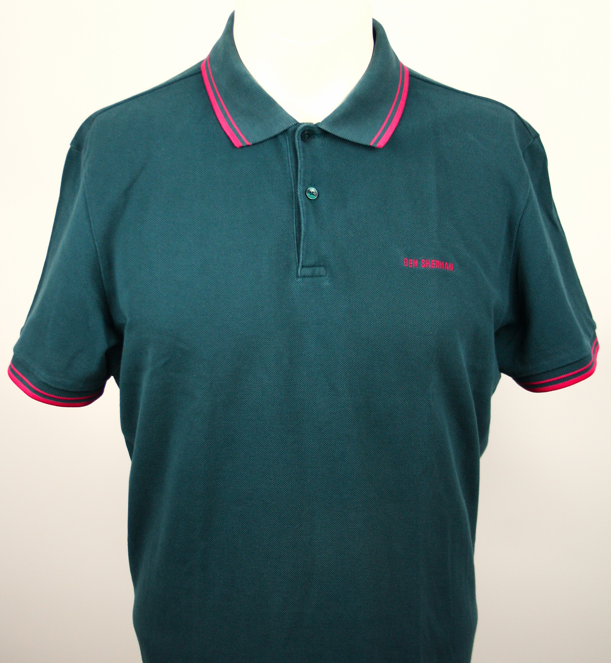 Ben Sherman Polo Dark Green/Pink Twin Tipped Größe XL