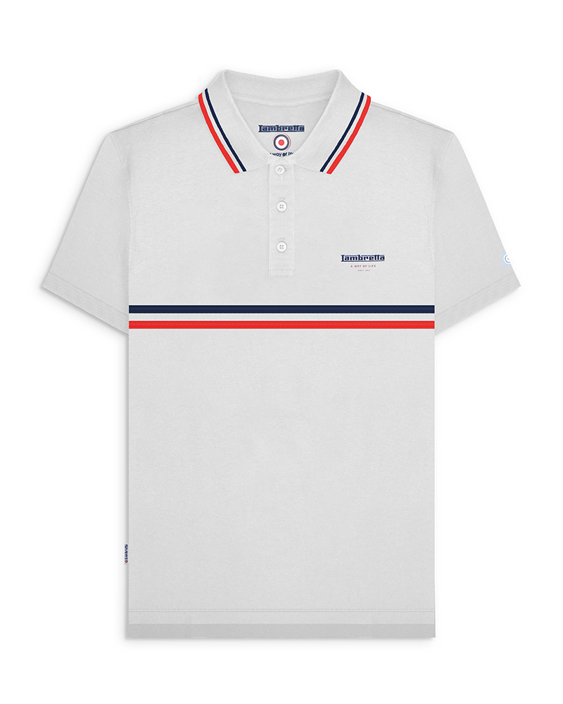 Lambretta Classic Stripe Jersey Polo Shirt White/Navy/Red