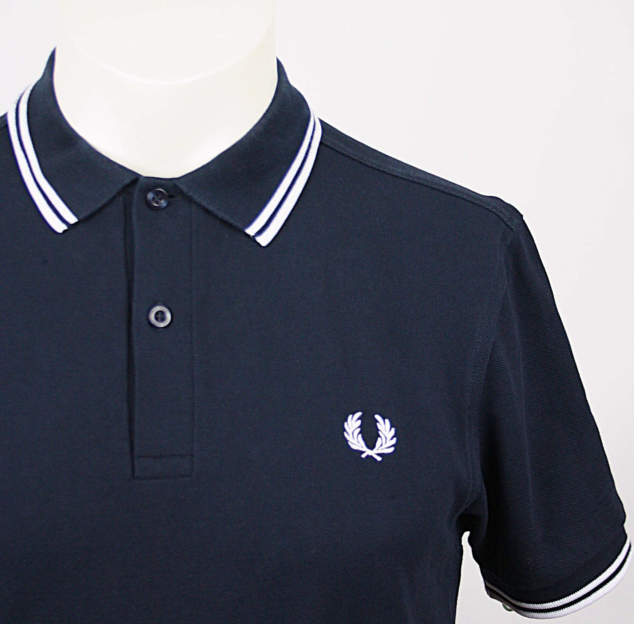 Fred Perry Piqué Polo Navy/White Twin Tipped Größe M