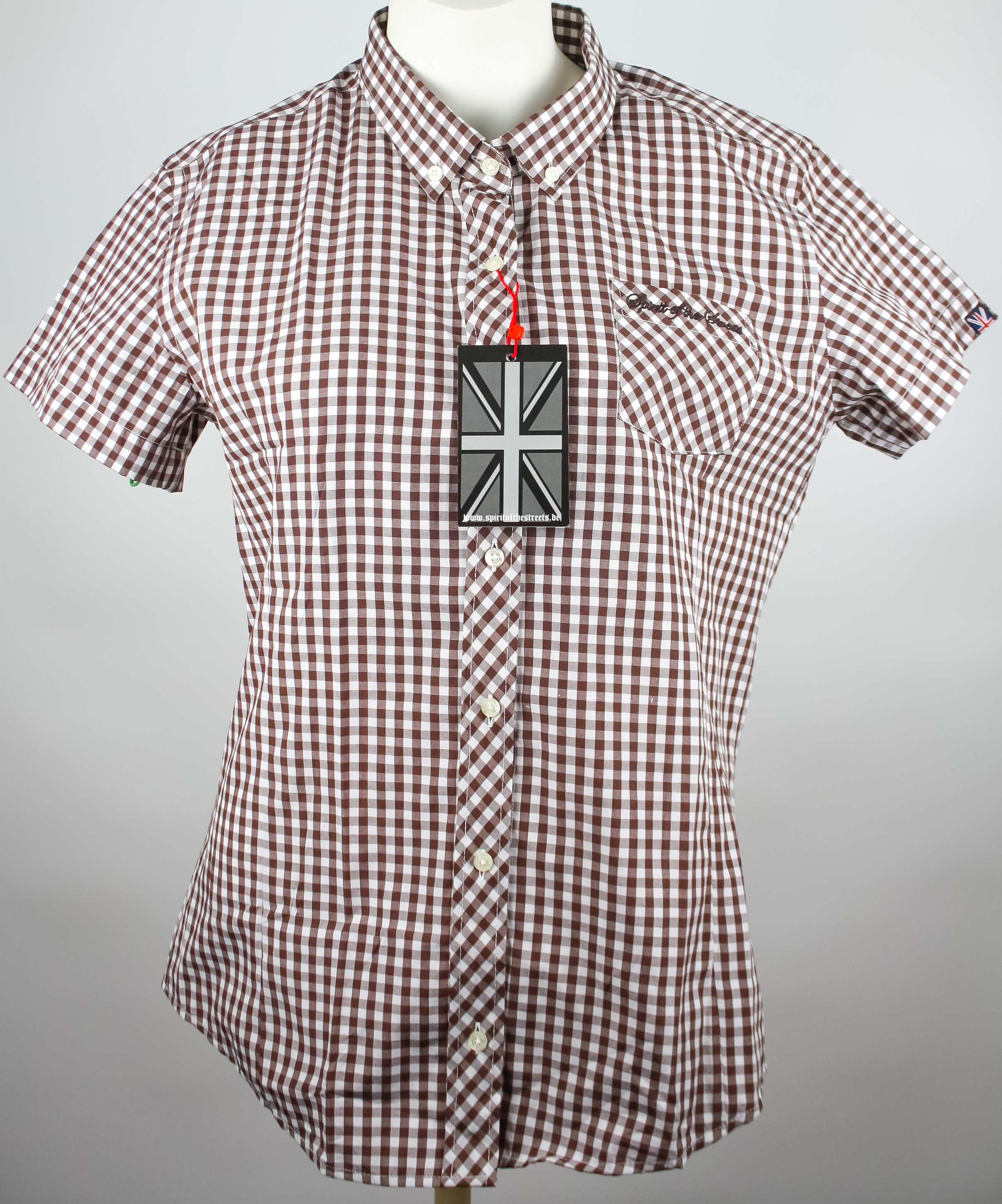 Spirit of the Streets Ladies' Shirt Brown/White checkered Größe XL *Neuwertig*