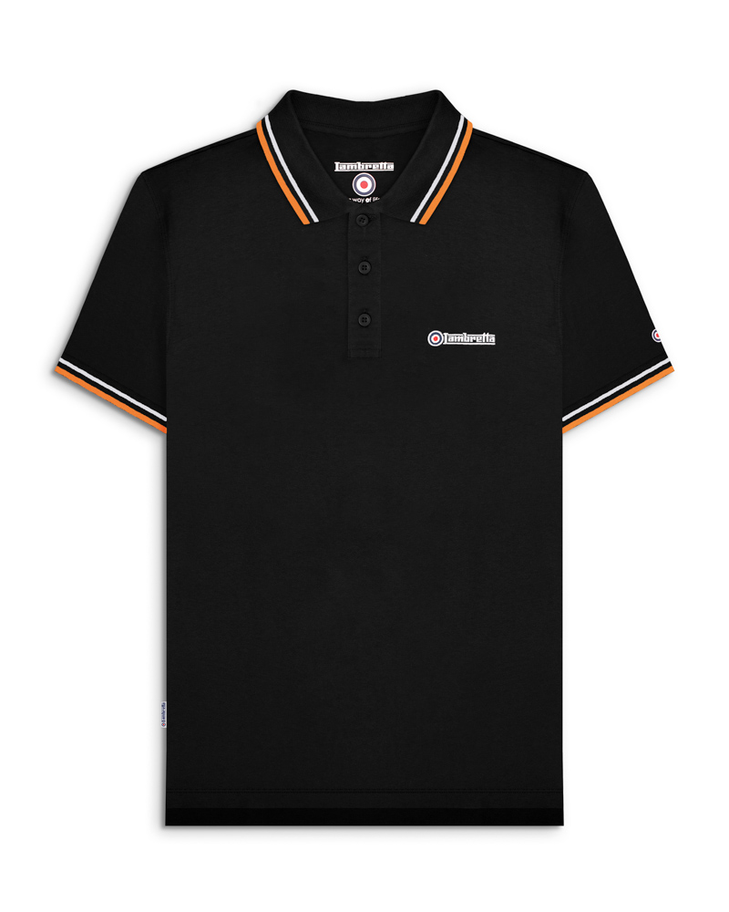 Lambretta Twin Tipped Piqué Polo Black/White/Marmelade