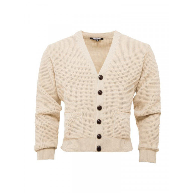 Relco London Waffle Cardigan Stone *Made in UK*