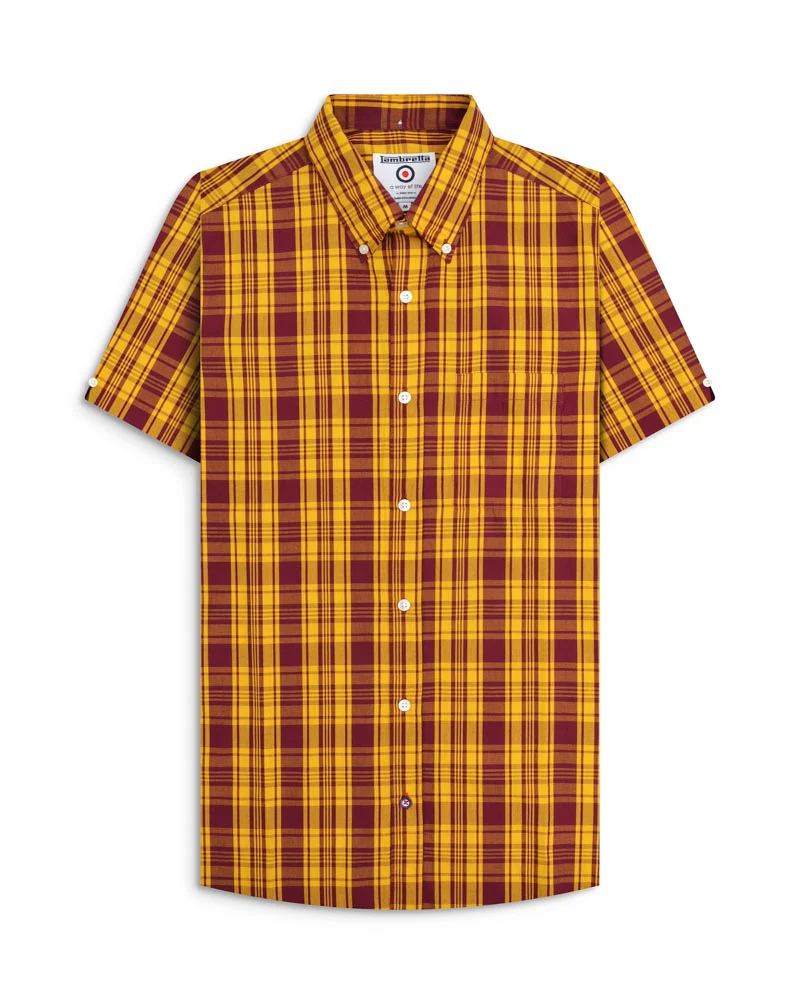 Lambretta Buttondown Check Shirt Burgundy/Gold