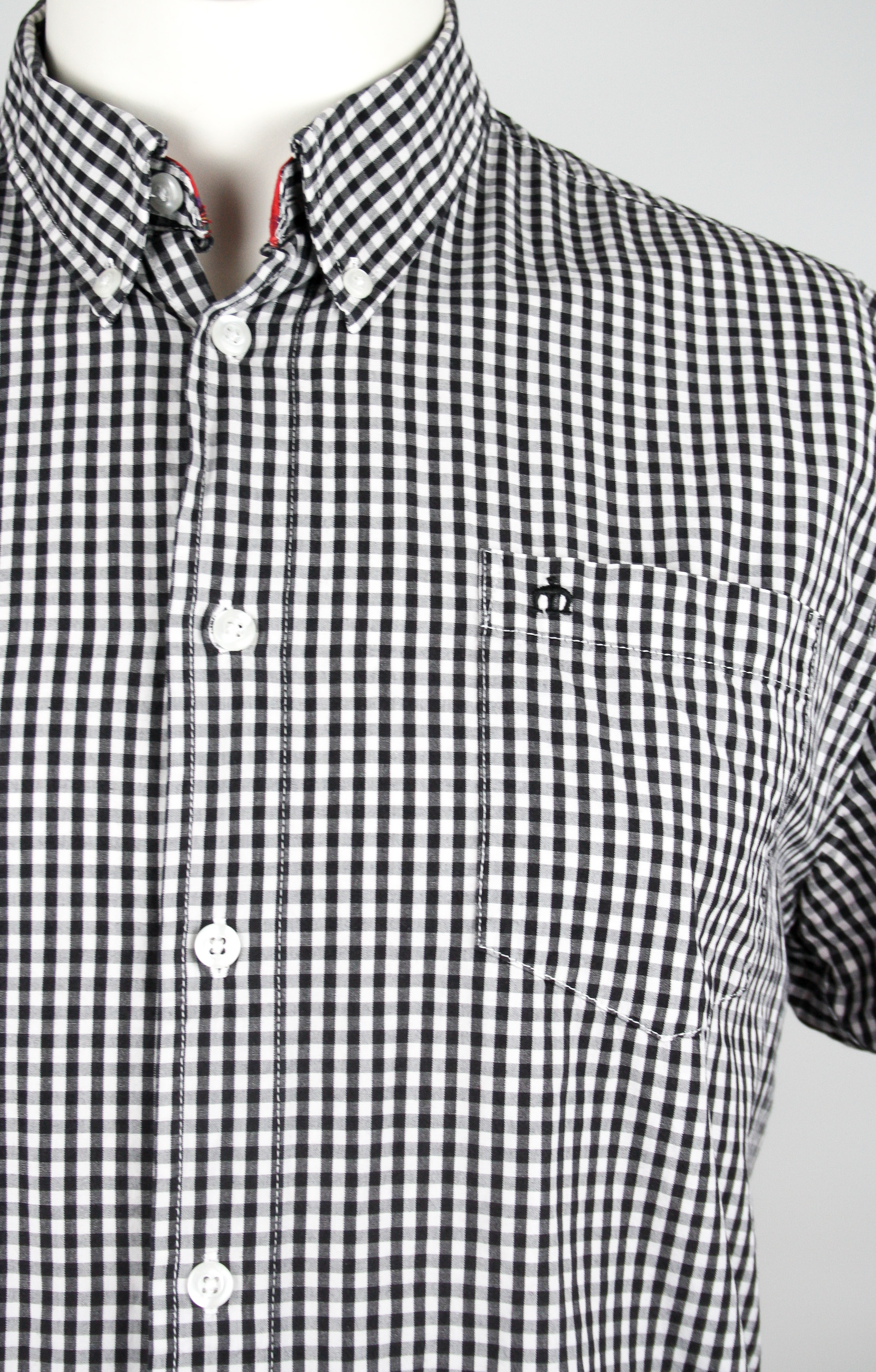 Merc Hemd Black/White Checkered Langarm Größe S Slimfit