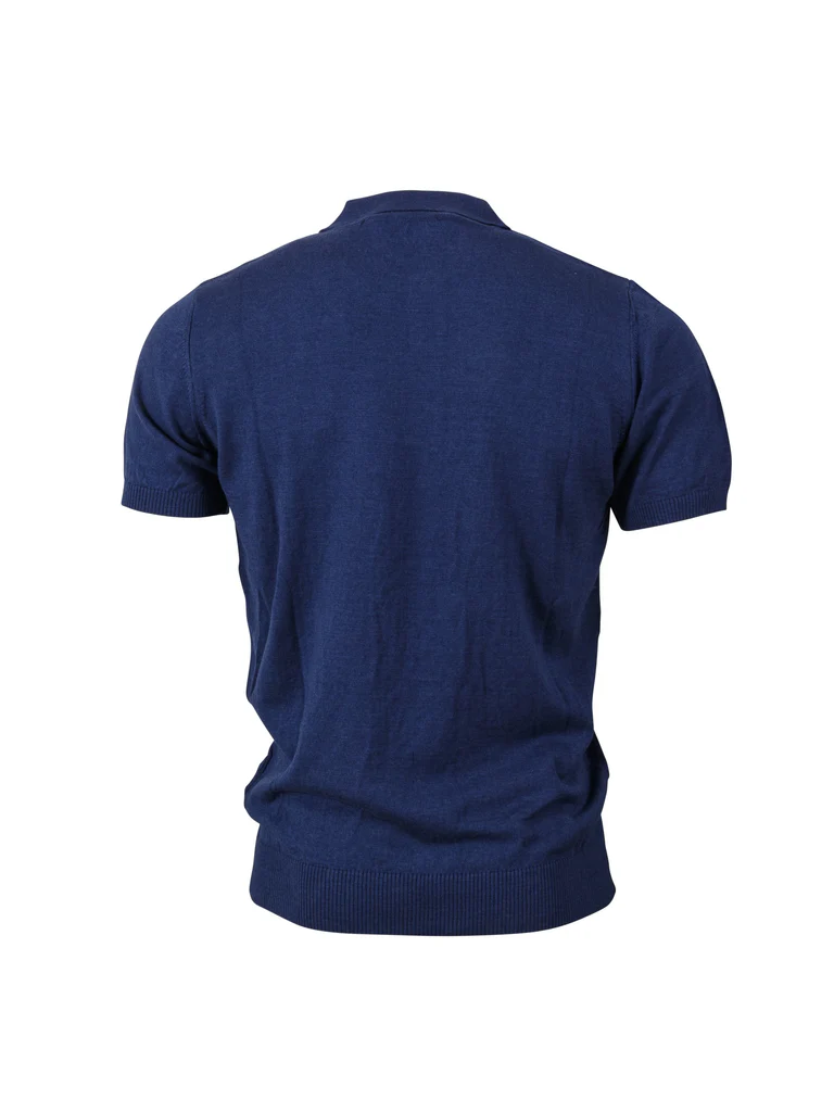 Relco London Knitted Polo Shirt Denim Blue