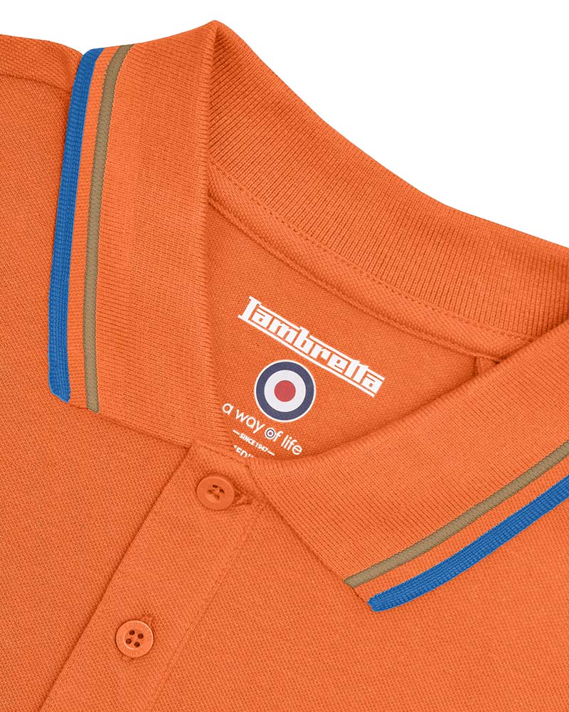 Lambretta Twin Tipped Piqué Polo Burnt Orange/Khaki/Blue