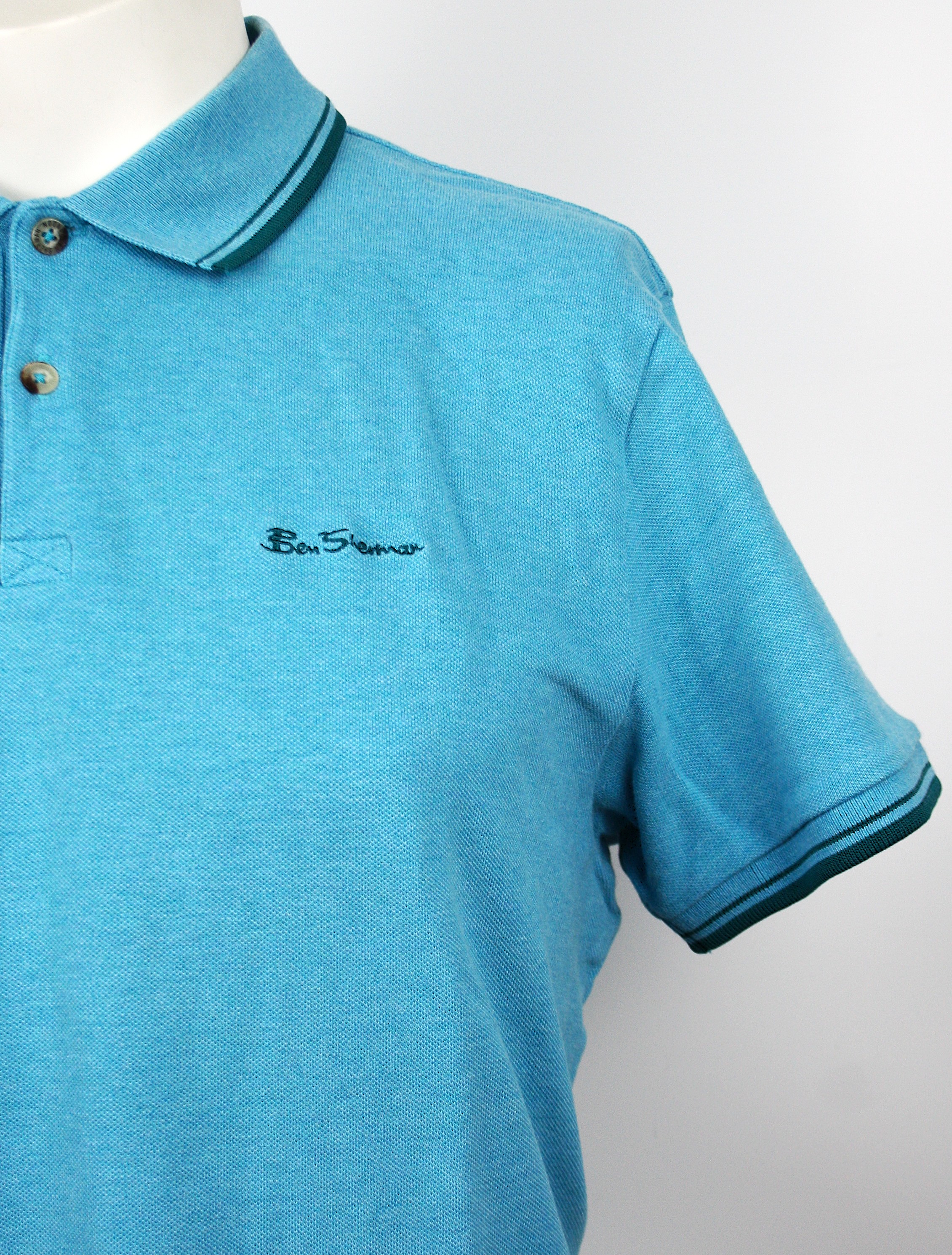Ben Sherman Polo Turquoise/Petrol Twin Tipped Größe XL