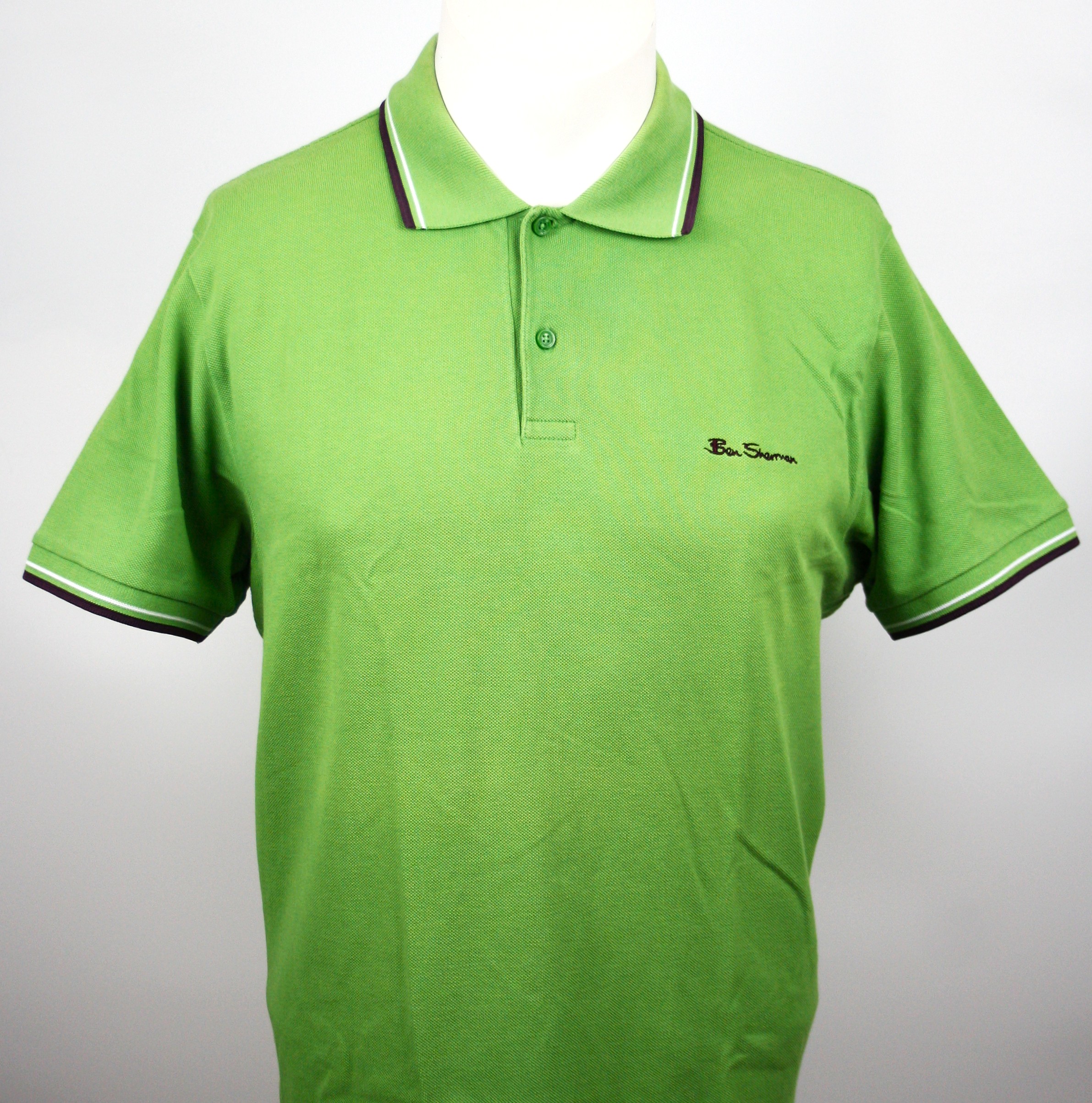 Ben Sherman Polo Light Green/Purple/White Twin Tipped Größe XL