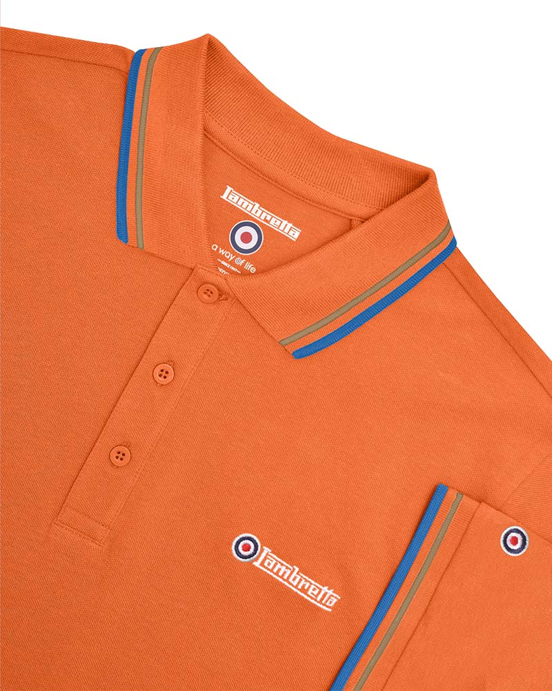 Lambretta Twin Tipped Piqué Polo Burnt Orange/Khaki/Blue