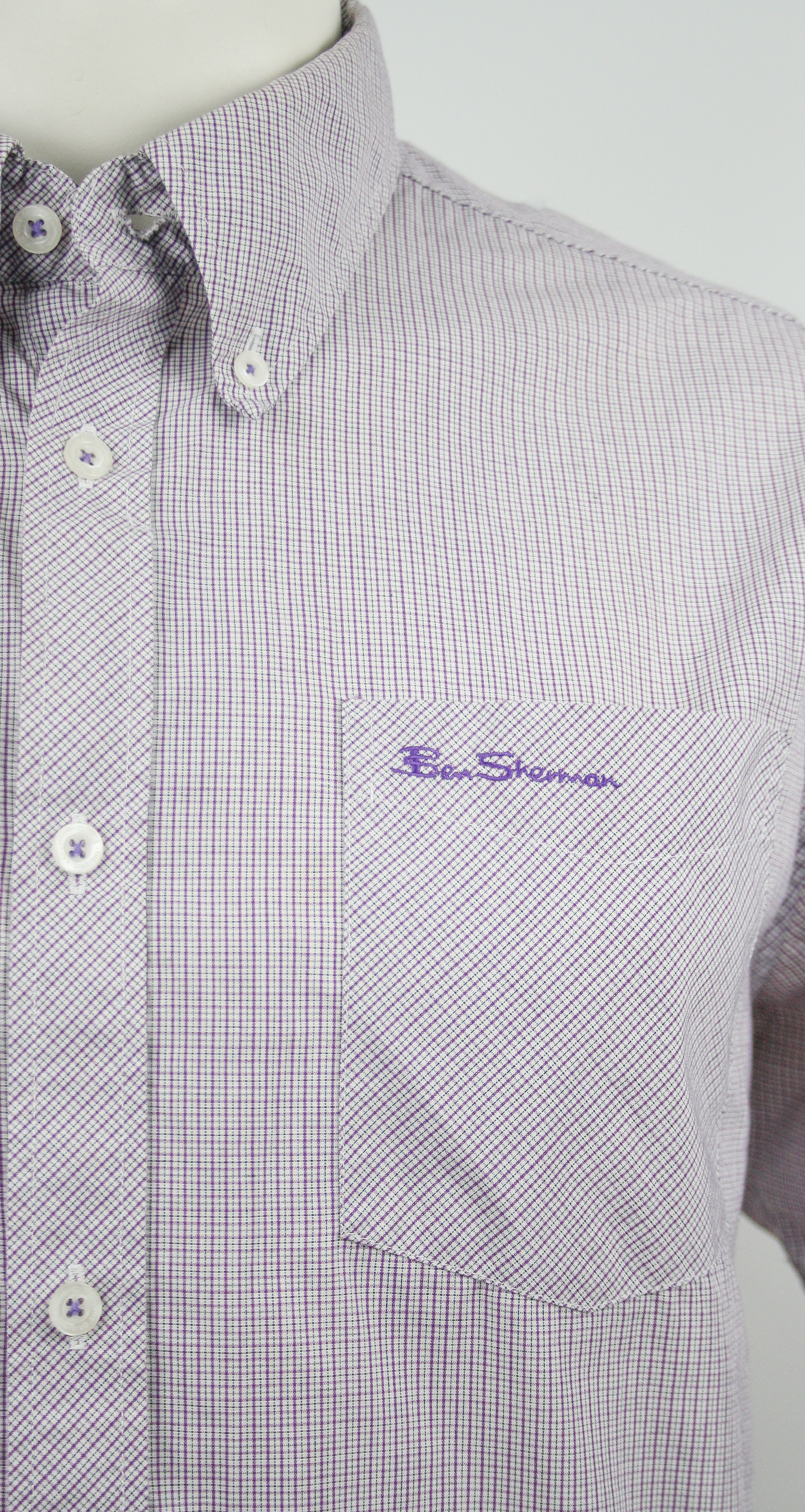 Ben Sherman Ladies' Shirt Purple/Rosé microchecks *The Original Orange Label* Größe XXL