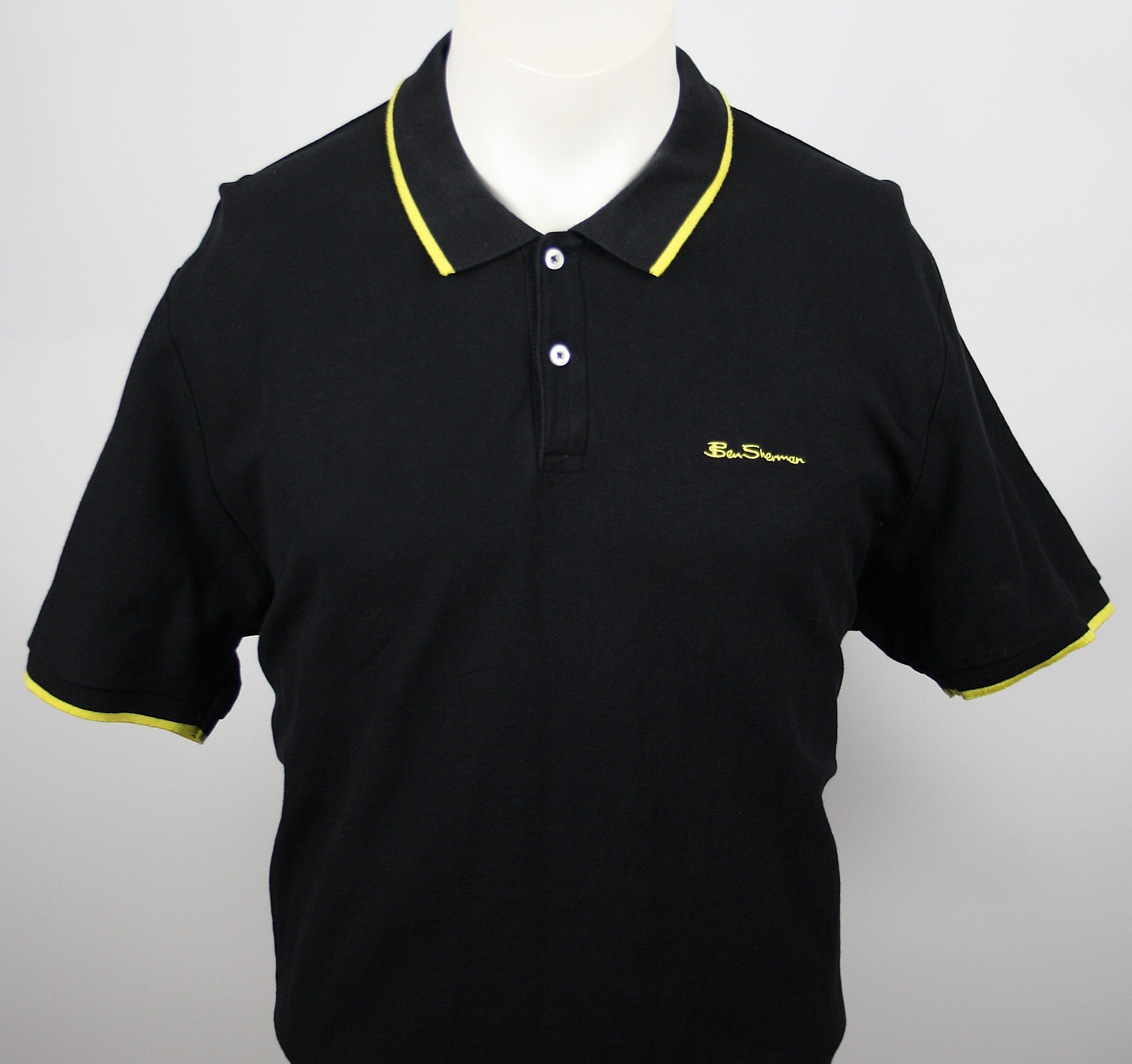 Ben Sherman Polo Black/Yellow Mono Tipped Größe XL