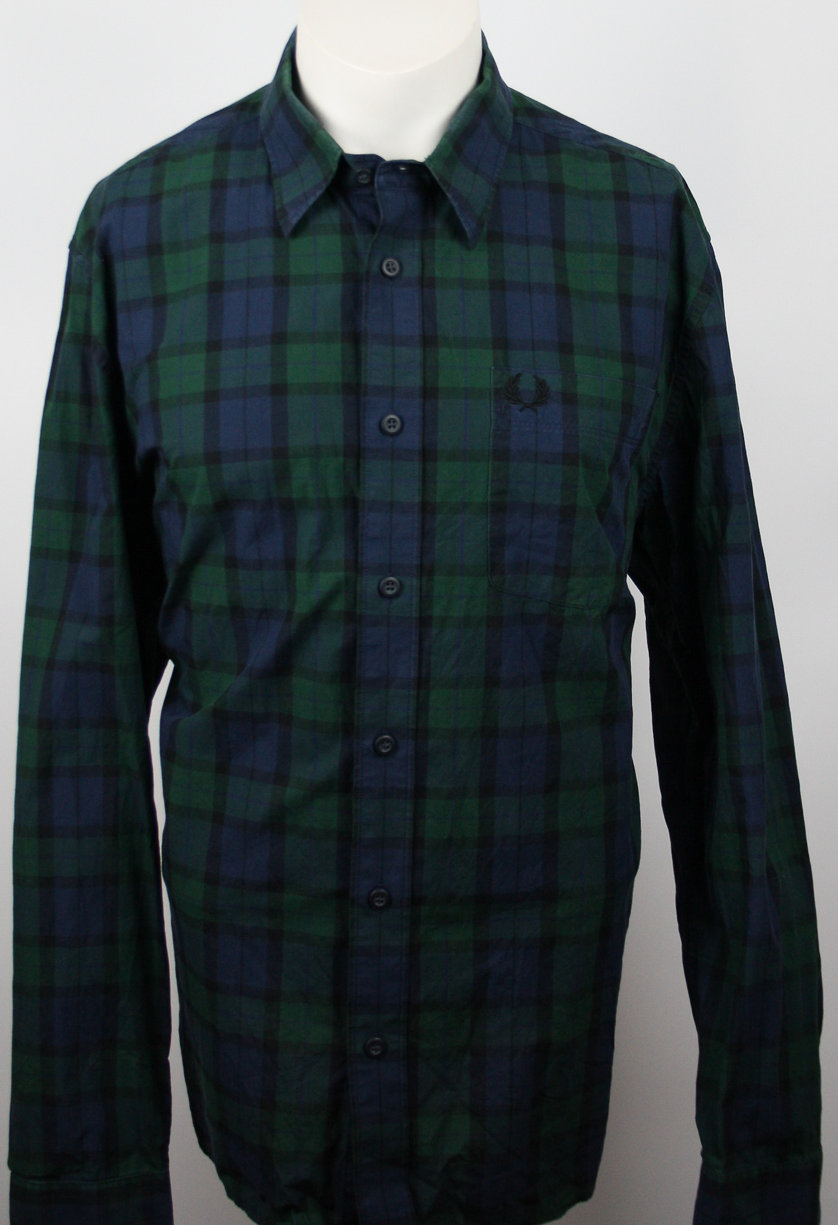 Fred Perry Hemd Dark Blue/Green Langarm no buttondown Größe XL
