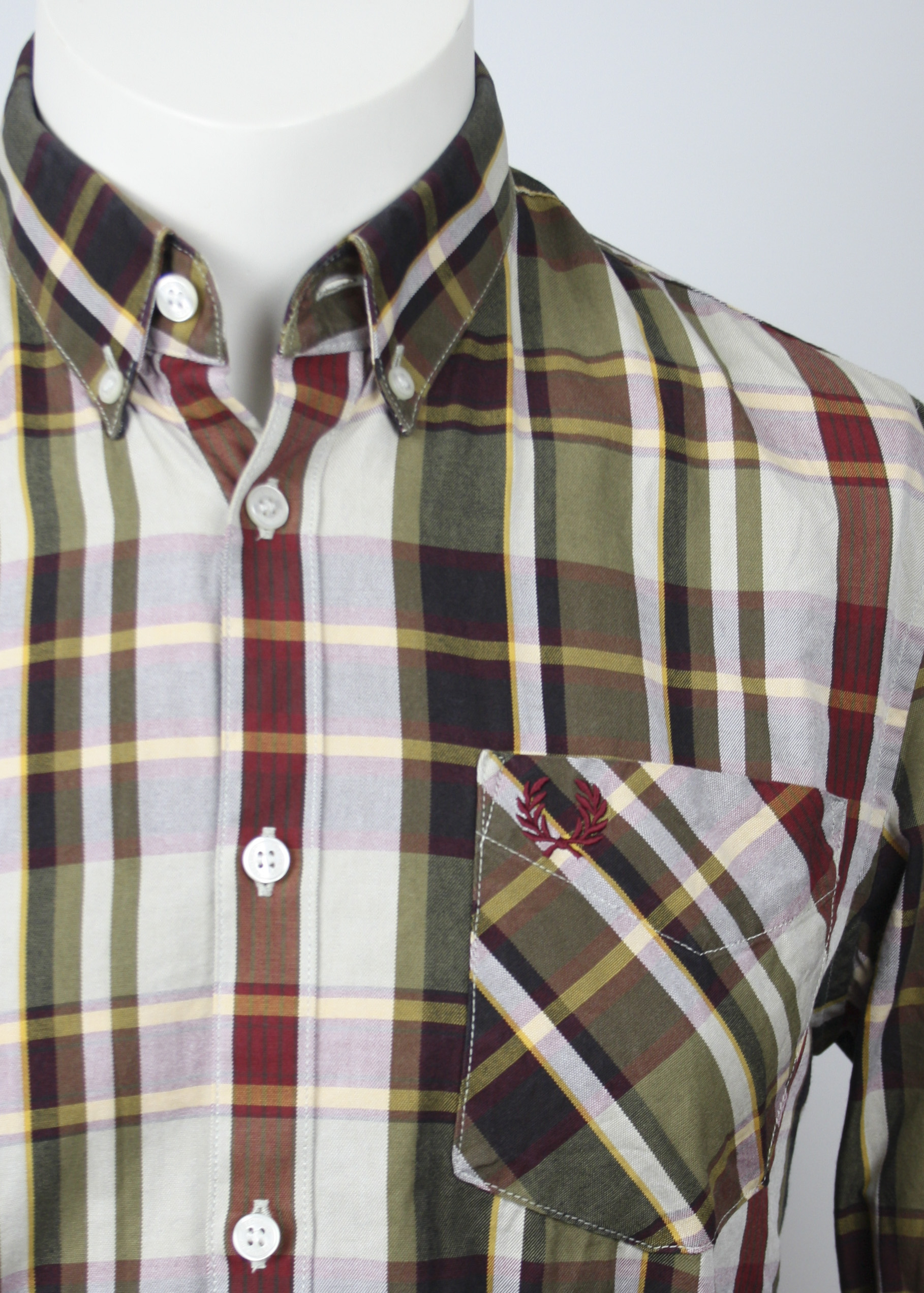 Fred Perry Hemd Olive/White/Red Multi check Größe M