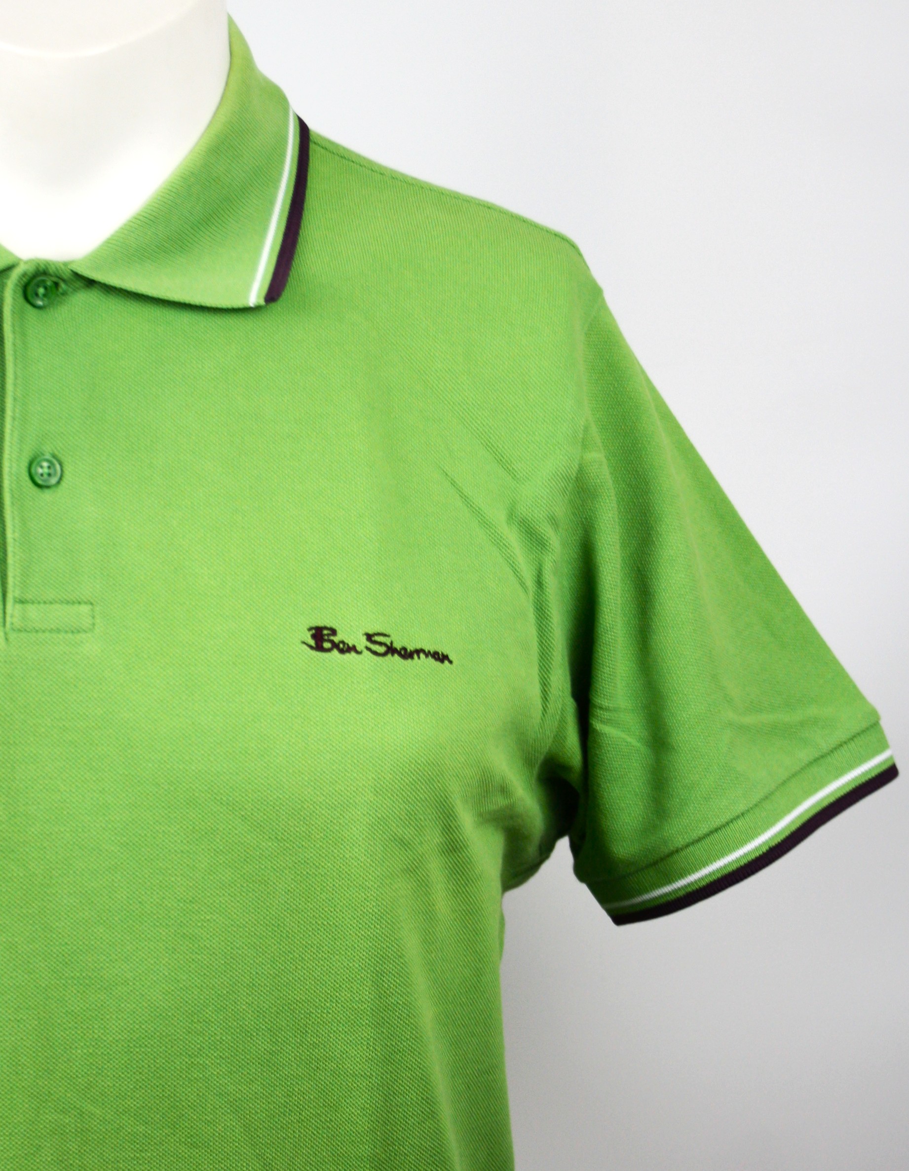 Ben Sherman Polo Light Green/Purple/White Twin Tipped Größe XL