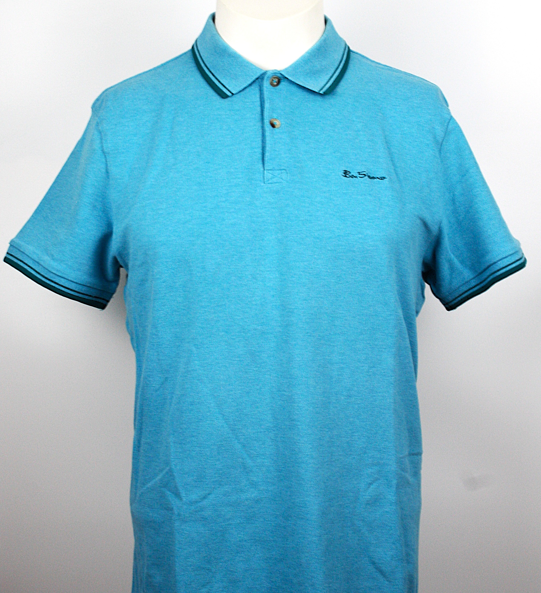 Ben Sherman Polo Turquoise/Petrol Twin Tipped Größe XL