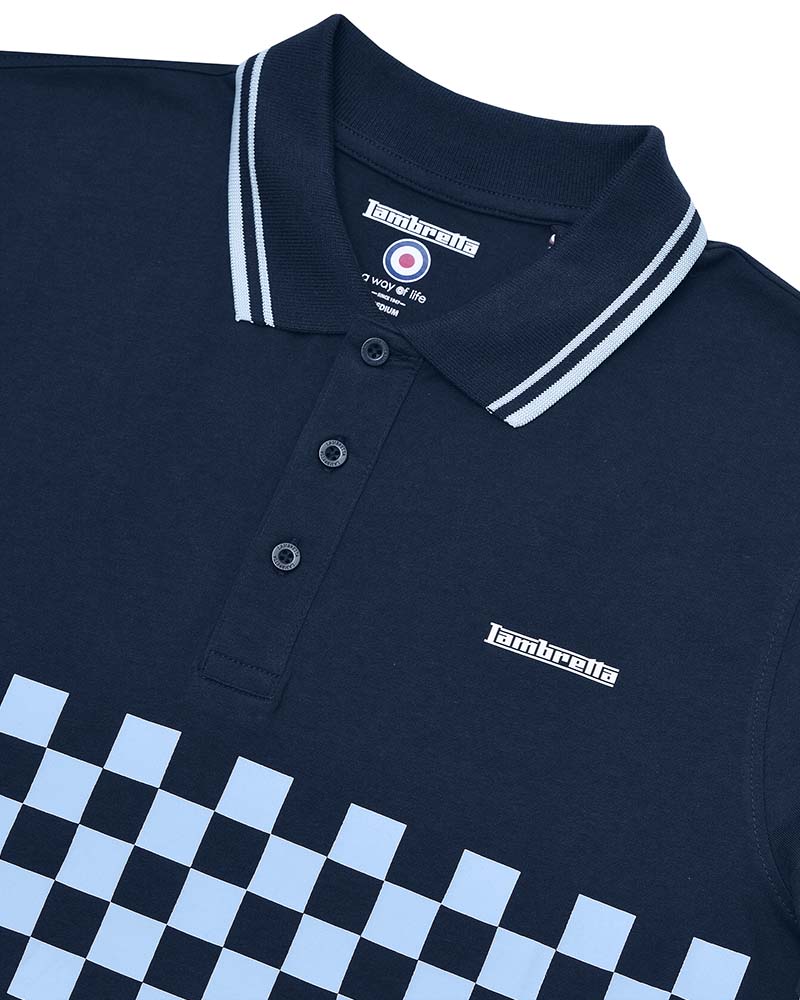 Lambretta Two Tone Panel Jersey Polo Shirt Navy/Clear Sky 