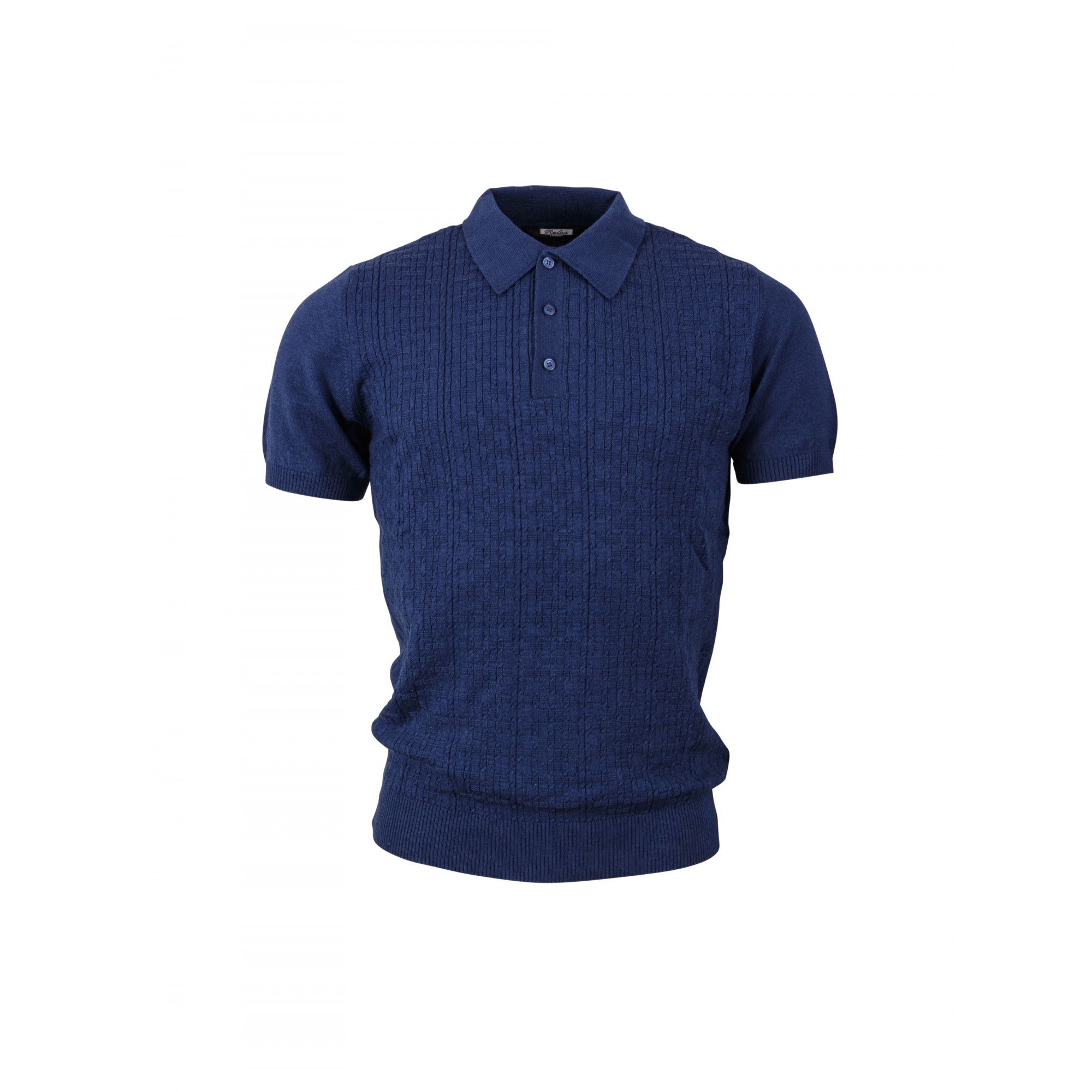 Relco London Knitted Polo Shirt Denim Blue