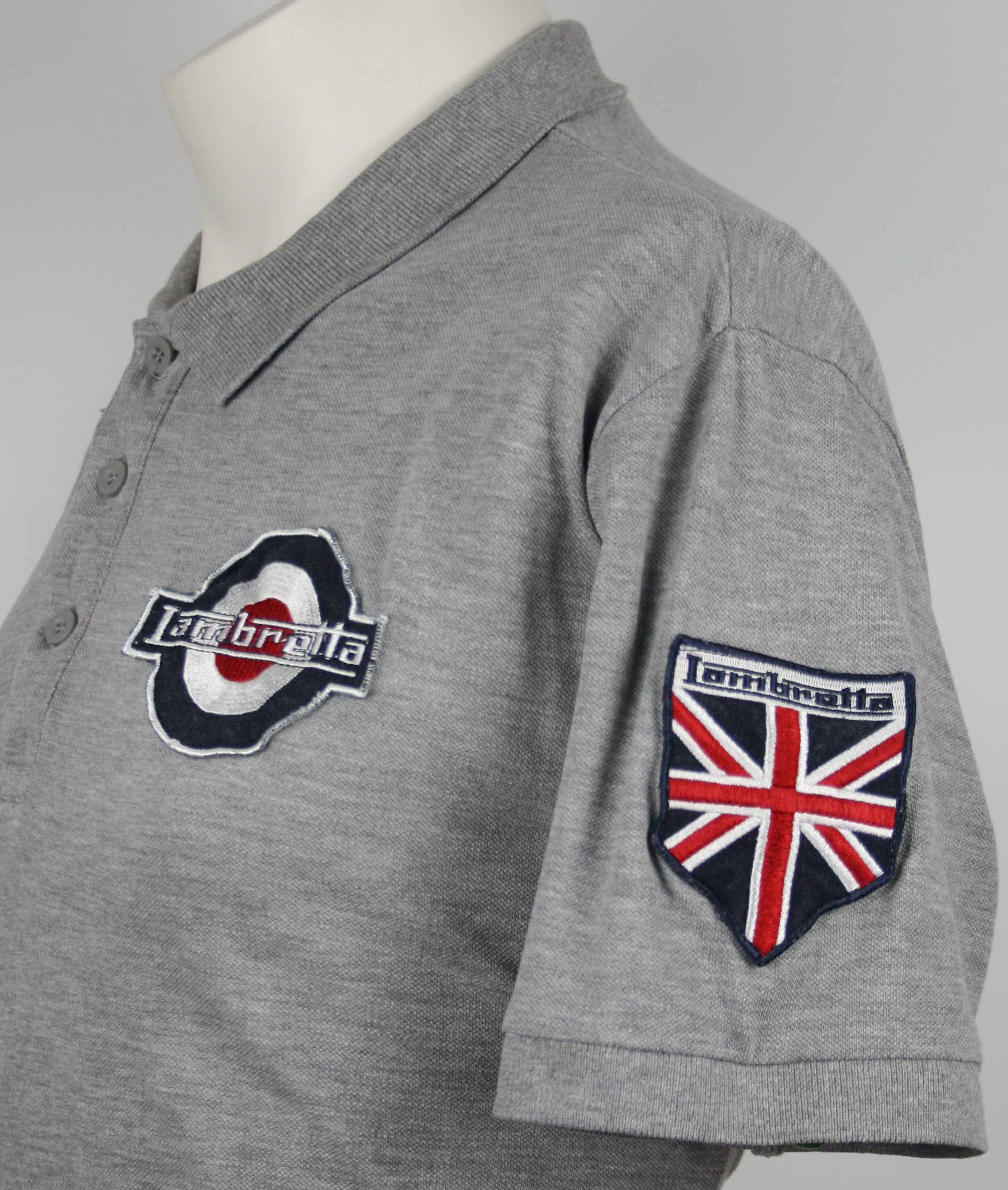 Lambretta Polo Grey w Mod Patches Größe L