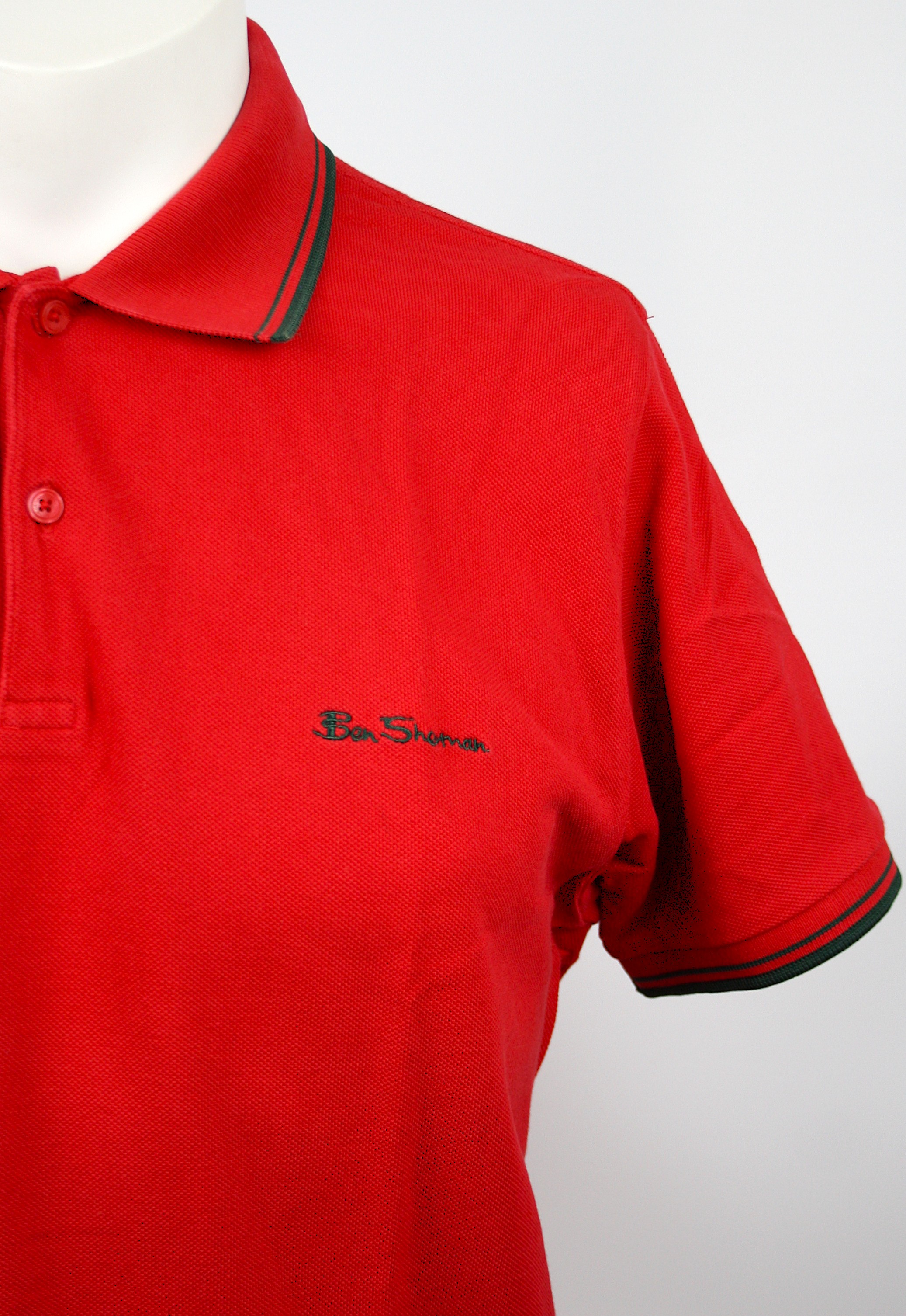 Ben Sherman Polo Red/Green Twin Tipped Größe XL