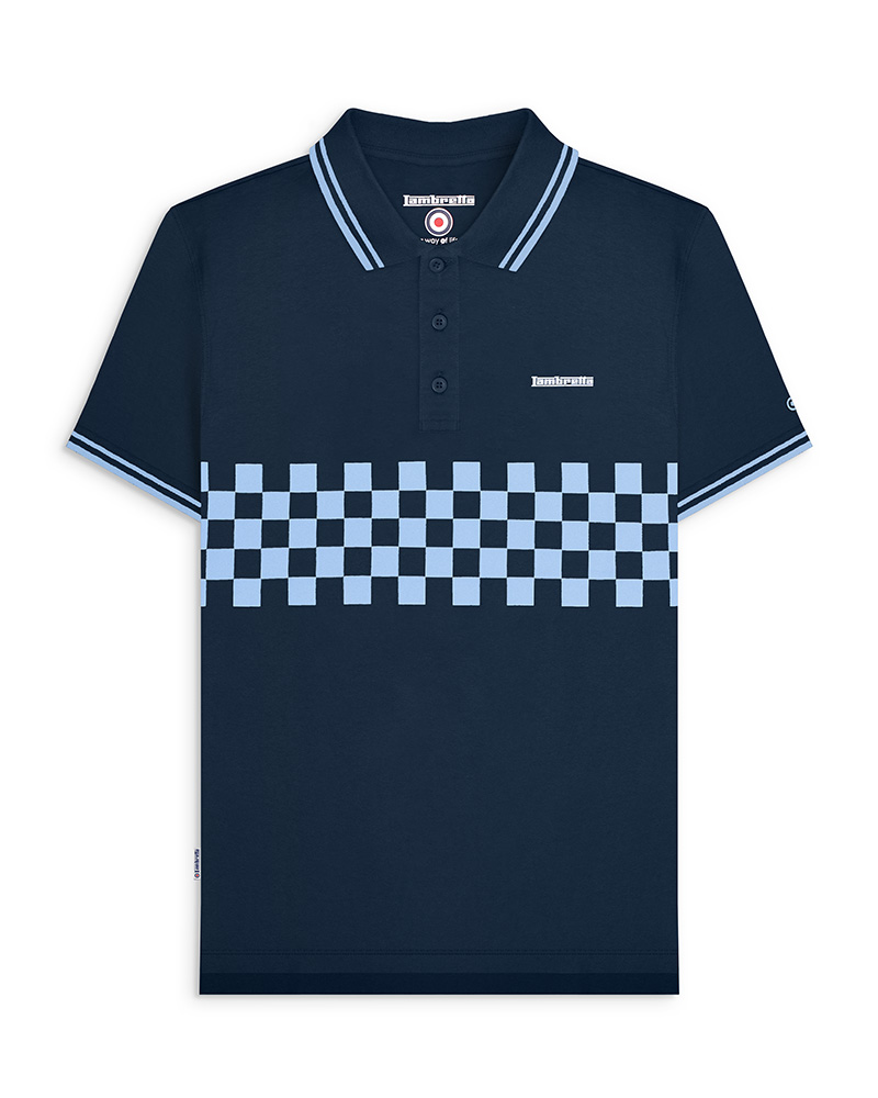 Lambretta Two Tone Panel Jersey Polo Shirt Navy/Clear Sky 