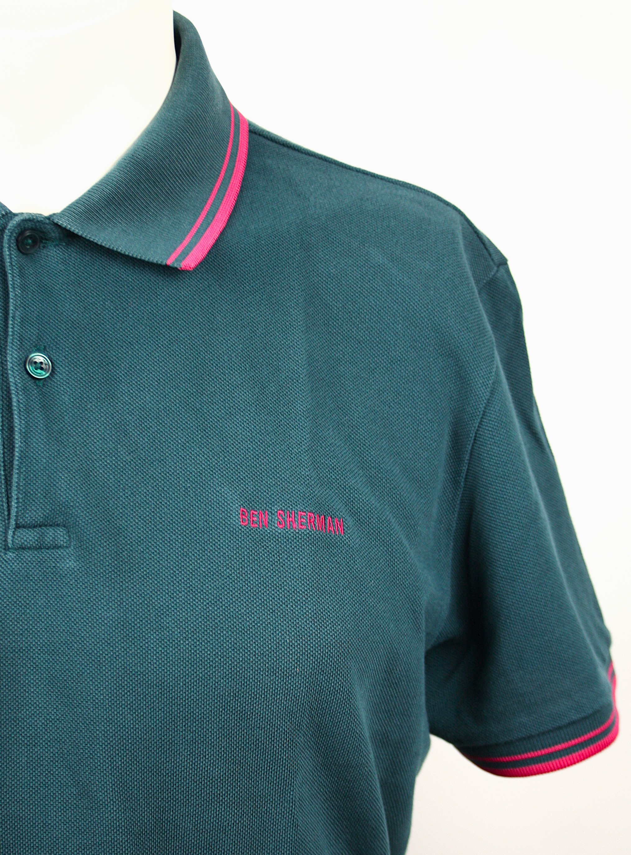 Ben Sherman Polo Dark Green/Pink Twin Tipped Größe XL