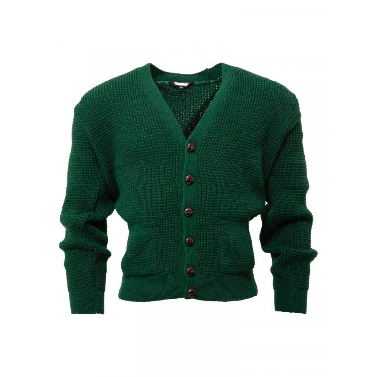 Relco London Waffle Cardigan Bottle Green *Made in UK*