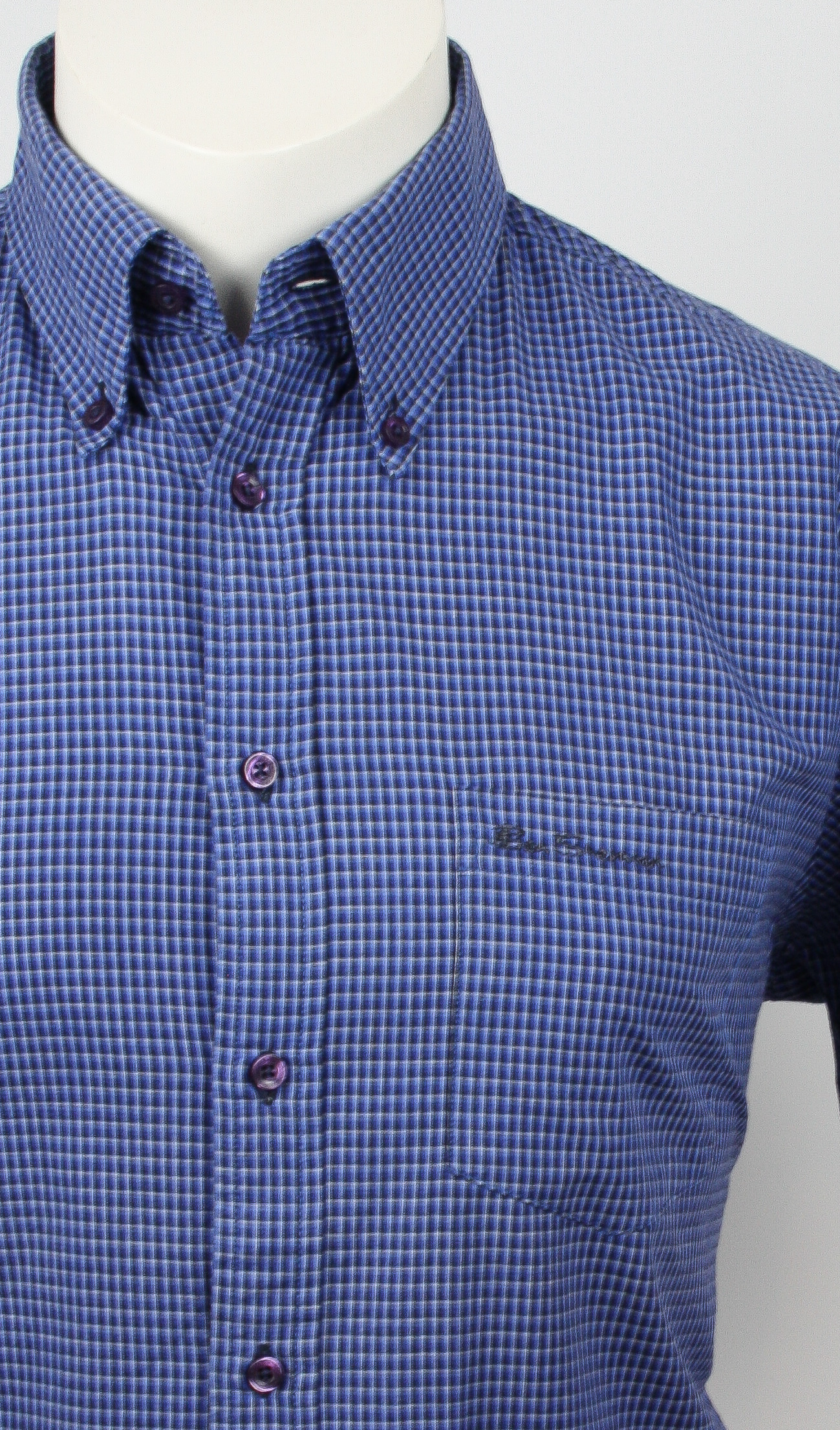 Ben Sherman Hemd Blue/Black/White Fine Check Gr. L