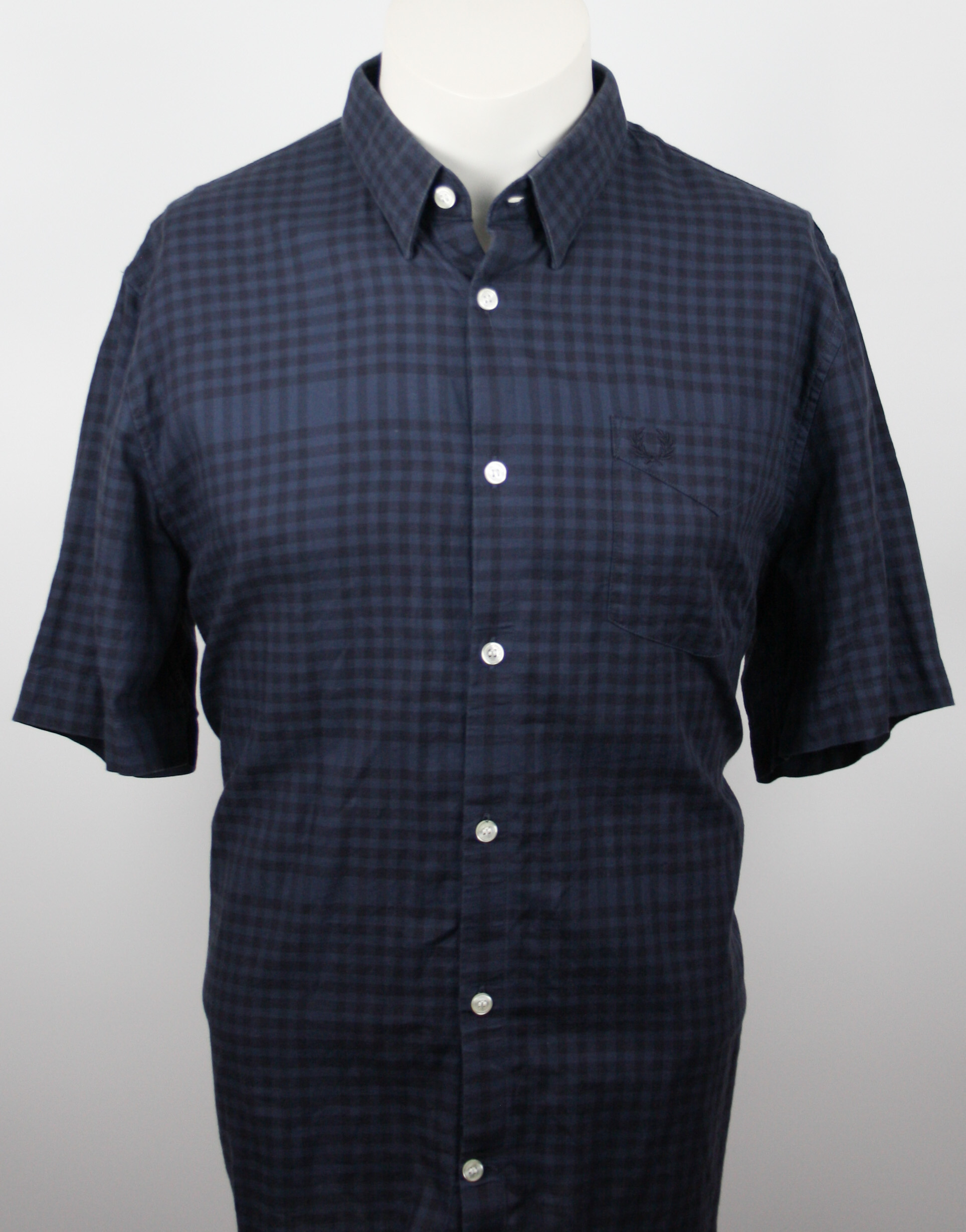 Fred Perry Hidden Buttondown Hemd Dark Blue/Grey checkered pattern Größe XL