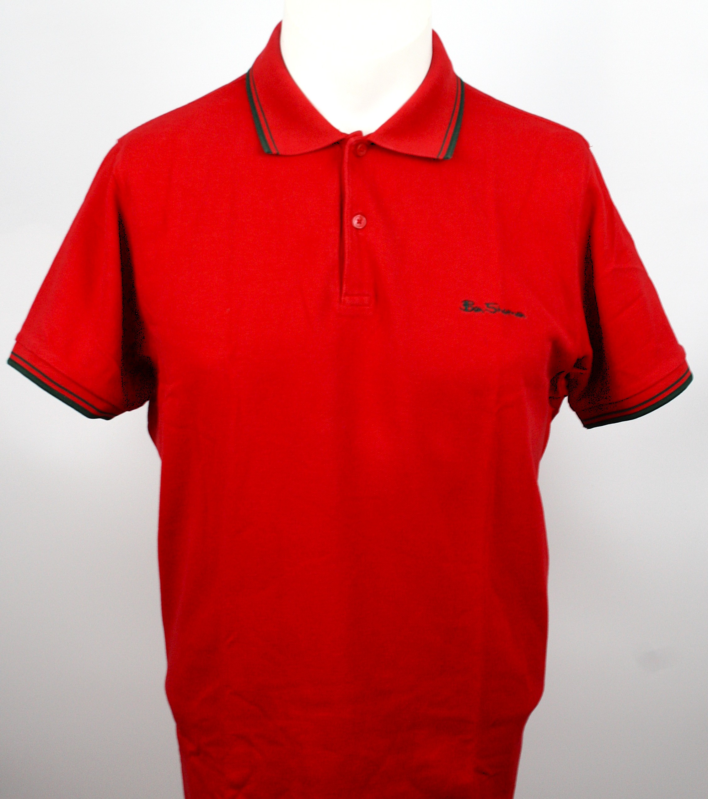 Ben Sherman Polo Red/Green Twin Tipped Größe XL
