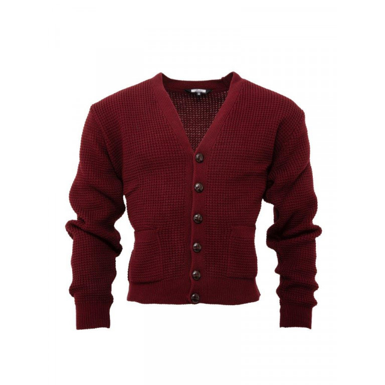 Relco London Waffle Cardigan Burgundy *Made in UK*