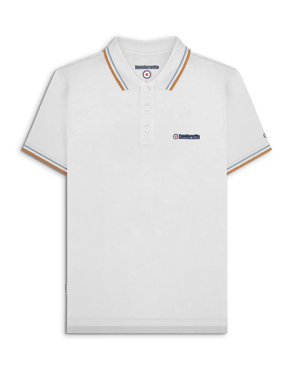 Lambretta Twin Tipped Piqué Polo White/Sky/Tobacco